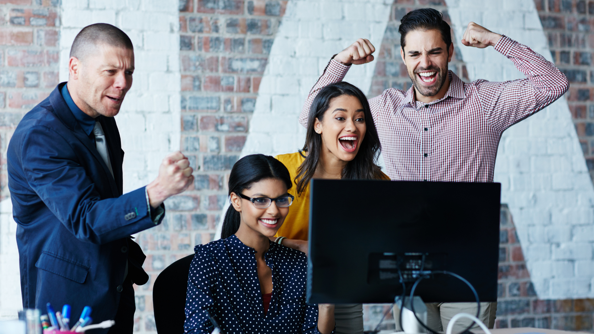 A group of enthusiastic legal professionals collaborating in a modern office, brainstorming innovative solutions.